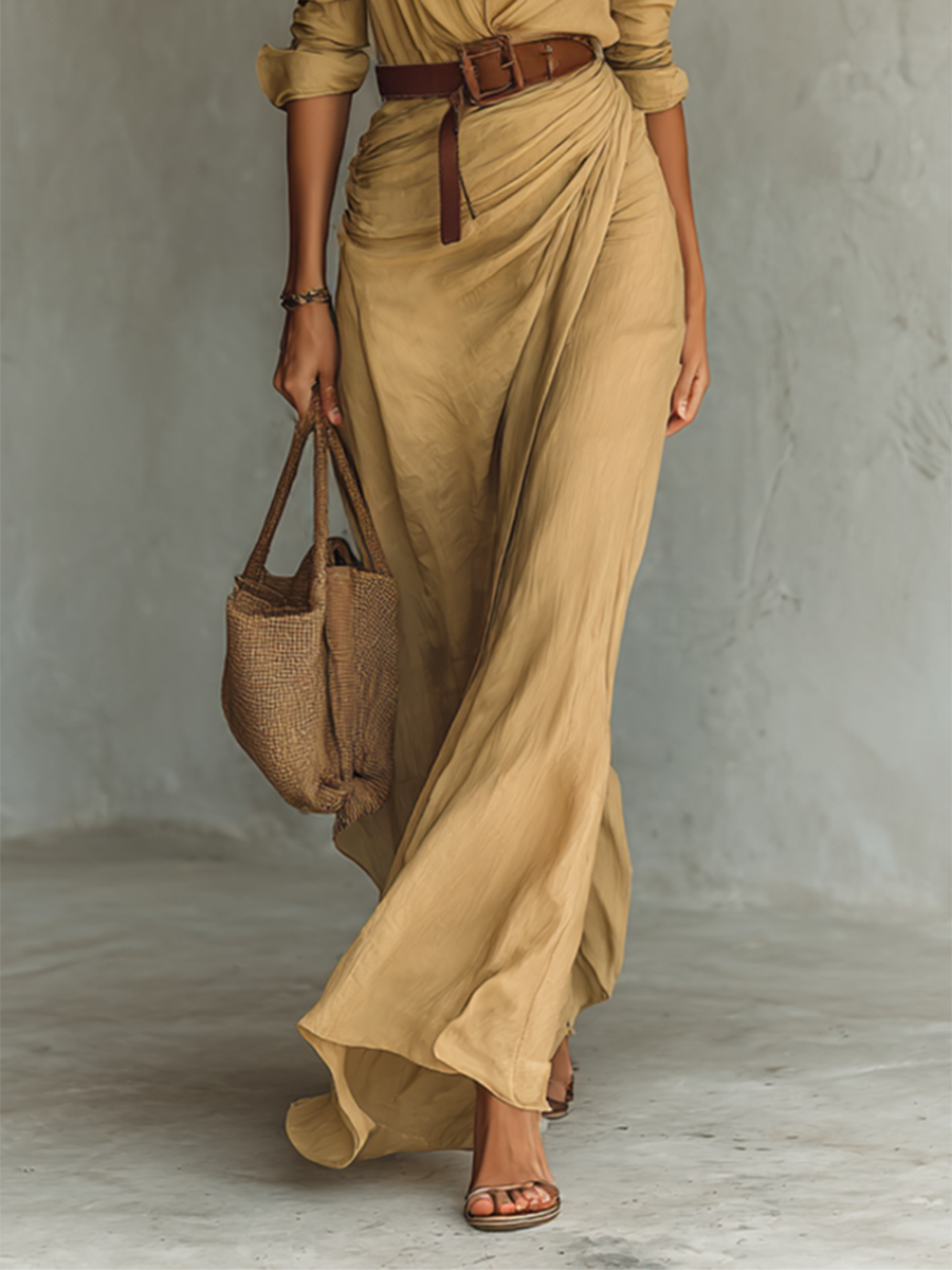 Aurora | Maxi Dress with Notched Lapel &amp; Long Sleeves